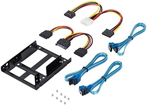 SSD Bracket, YouLiang 2x 2.5 Inch SSD to 3.5 Inch Internal Hard Disk Drive Mounting Kit Bracket, Included 3 Third Generation Sata Cable