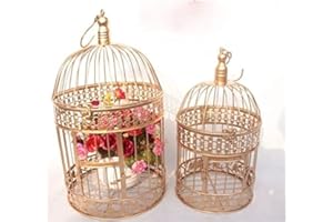 Crysdaralovebi S M European Style Decorative Bird cage/Window Ornaments/White Photography Props/Hotel Wedding cage (Gold,14x14x25cm)