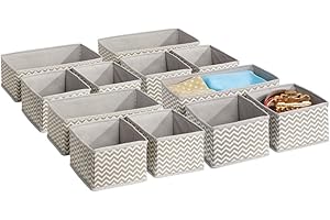 mDesign zestaw 12 pudełek z tkaniny do szafki lub szuflady - idealne pudełko do przechowywania z tkaniny - osiem małych i czterech dużych pudełek - elastyczny organizer szuflad - Taupe/naturalny