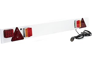 WilTec Rampe d’éclairage LED pour Remorque 7 Broches – Largeur 137 cm & Câble de 6 m – avec Feux arrière Feu Stop, Clignotants, etc. – Plaque de signalisation Voiture routière