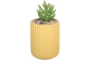 Sleepdown Halo Green Leaf Ochre Textured Pot Artificial Faux Plant for Home Office Bathroom Decor Indoor Decoration Aesthetics, Small