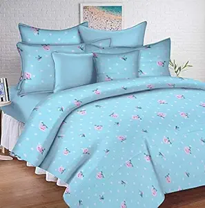 Huesland by Ahmedabad Cotton Comfort 144 TC Cotton Single Bedsheet with 1 Pillow Cover - Blue and Pink