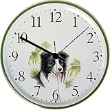 EVIT Artline 150431 Keramik Wanduhr Hund Border Collie Grünrand handgemalt