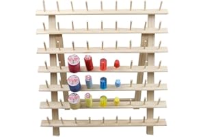 VALINK Plegables Madera Hilo Estante Soporte, Bobina Cono Canillas Carretes Organizador, Soporte de Pared Almacenaje Máquina Coser Bordado Técnica Acolchado Manualidades Costura Herramientas - 63 Carretes