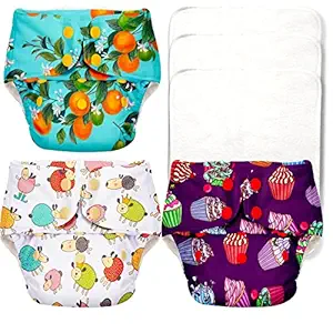 Basic by Superbottoms - 3 Certified Soft Fleece Lined Pocket Diapers with 3 Cotton Terry Inserts with Snaps (Assorted Prints)
