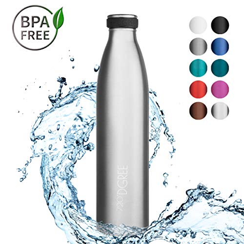 720°DGREE Borraccia Acqua Termica "milkyBottle" - 750 ml, Argento, Silver | Bottiglia Acciaio Inox Isolamento a Vuoto | Senza BPA