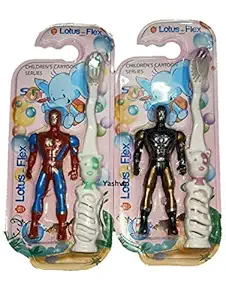 Yashvin Brand Kids Toothbrush Designed with Soft Bristles Pack of 1 Piece with Design Grip Handle (Both for Girls and Boys) & Free Different Color Spiderman Toys for Kids Fun Collect all of Them