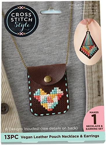 3 Birds Faux Leather Pouch with Chain punched for Cross Stitch Kit, Acrylic, Multicoloured, 3-Piece