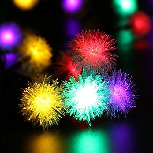 Solar Strip Light,20 Leds 4.8m(15Ft) Dandelion Ball Lights,Waterproof Fairy Lamp,8 Modes(Steady/Flash) Prefect for Outdoor/Indoor Garden,Holiday, Party&Wedding,Christmas Tree,Decoration(Muticolor)