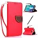 Produktbild Samsung Galaxy S6 Edge Plus Lederoptik PU Leder Hülle (Frei 2 in 1 Ball Touch Pen) CaseHome Nature Blatt Etui Magnetverschluss Stil PU-Leder Brieftasche [Standfunktion] Deckel Klapptasche Schale Flip Foliant Schützende Haut Hüllen Mit Wallet Kartenfach Magnetverschluss Standfunktion Handytasche Taljereep Lanyard Strap Tragen Folio Tasche Schutzhülle(Rot Color)
