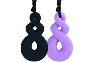 ALKAIDCHAO Silicone Chew Necklace, 2 Pack Sensory Chew Toys Bundle for Kids with Teething, ADHD, Autism, Biting Needs, Oral Motor Chewy Teether Pendant for Boys & Girls
