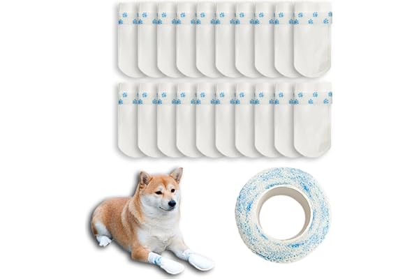 20Pcs Disposable Pets Shoes Foot Cover with Adhesive Tapes for Dog Walking Outdoor Waterproof Protector (Suitable for Less 12Kg)