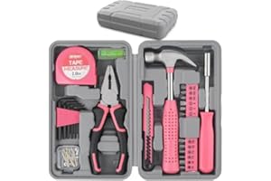 Hi-Spec Werkzeugset in Pink für Frauen - Komplettset für Heimwerkerinnen mit Hammer, Zange, Schraubendreher, Bits, Maßband und Wasserwaage - Ideal für Haushalt und Geschenk