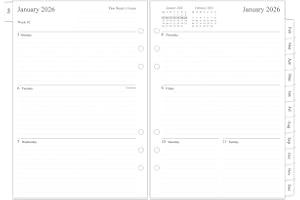 Orgnizme Recambio de agenda 2026, tamaño A5, semana en dos páginas, pestañas mensuales, compatible con Filofax A5