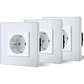 BSEED Wall Plug with Glass, Standard Recessed Sockets, Schuko Single Plug 16A 250V, Power Socket for Kitchen, Bedroom, Office