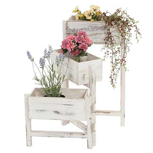 Pflanzregal, Standregal Blumenständer, Höhe: 65cm Shabby-Look Vintage ~ weiß