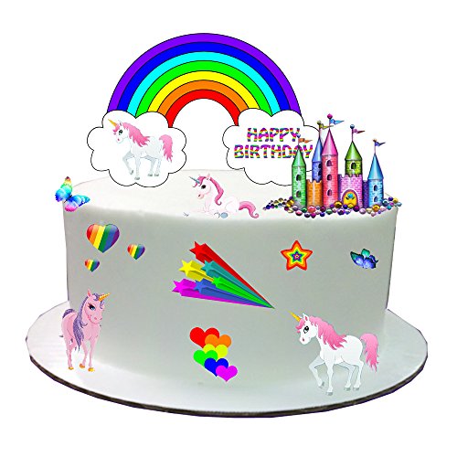 Rainbow Einhorn Stand Up Kuchen Szene aus Essbar Wafer Papier – Perfekt für Dekorieren Ihre Kuchen – einfach zu benutzen