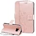 Produktbild SMART LEGEND Samsung Galaxy S7 Lederhülle Schmetterling Weinstock Premium Schutzhülle Wallet Case Rosegold Muster Design Etui Brieftasche Ledertasche mit Handschlaufe Neu Zubehör im Bookstyle Cover Schale mit Ständer Standfunktion Etui Karten Slot und Magnetverschluss Flip Case