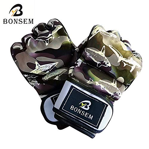 Preisvergleich Produktbild Camouflage MMA Boxhandschuhe Weiche PU-Halbfinger-Trainingshandschuhe für Erwachsene - Tarnung
