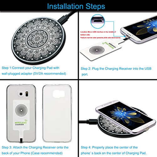 ZXK CO Totem Bildserie Drahtlose Qi Ladegerät Ultra Dünn Qi Wireless Charger Induktive Ladestation für Samsung Galaxy S6, S6 Edge, Note 5, Nexus 7 2nd Gen, Nexus 4/5/6, LG Optimus Vu2/G2/G3, Nokia Lumia 920/1020/928, Nexus 5 und Andere Qi-fähige Handys und Tablets- Inbegriffen Universal Qi Receiver - 8