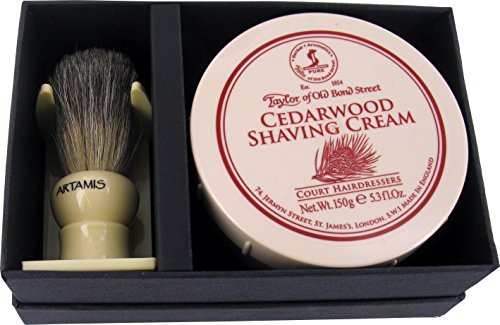 Taylors of Old Bond Street Sandalwood Shaving Cream 60ml and Artamis 18mm Knot Mixed Badger Brush Gift Set