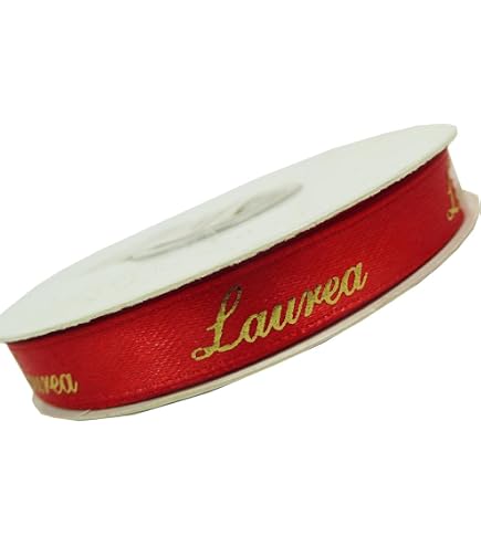 Nastro Doppio Raso Rosso Con Scritta LAUREA Oro - Larghezza 15mm, Lunghezza 25 Metri - PUNTO CASA - 2