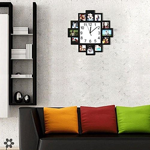 tinkertonk Black Hanging Modern 12 Multi Photo Family Picture Frame &amp; Time Wall Clock