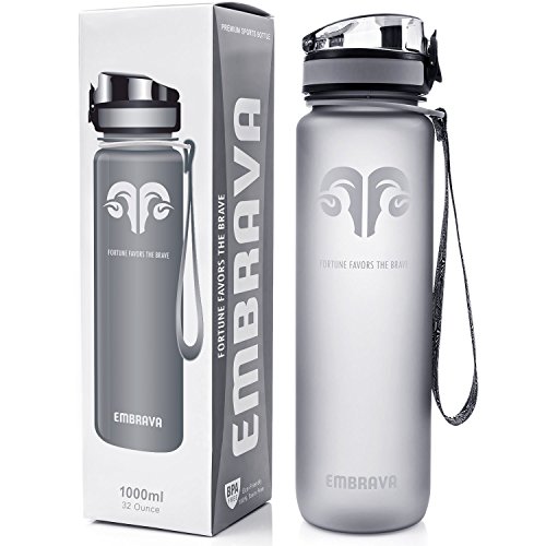 Embrava Best Sports Water Bottle - 32oz Large - Fast Flow, Flip Top Leak Proof Lid w/One Click Open Embrava Best Sports Water Bottle - 32oz Large - Fast Flow, Flip Top Leak Proof Lid w/One Click Open