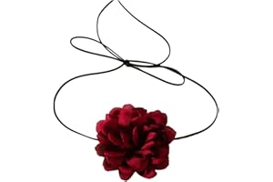 Wambere 1 Piece Flower Necklace Women's Collar Flower Choker Necklace Handmade Necklaces Women Vintage Long Band Choker Flower Chain for Wedding Birthday Party Prom Wine Red