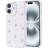 Coverzone Apple iPhone 16 ile uyumlu Kılıf Airbag K&ouml;şeli 2mm Kamera &Ccedil;ıkıntı Korumalı Simli Şeffaf Baskılı Z-Kutup Kapak Yıldı