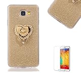 For Samsung Galaxy J2 Prime Case [with Free Screen Protector], Funyye Soft Silicone Gel TPU Ultra Thin Slim Glitter With Love Hearts Ring Holder Protective Rubber Bumper Case Cover Shell for Samsung Galaxy J2 Prime - Gold
