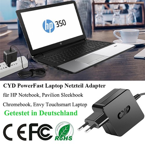 CYD 65W 45W PowerFast-Netzteil für HP Pavilion Touchsmart 10 11 14 15 17; HP-Chromebook 14 G1 G3; HP ProBook 215-G1, 250-G2, 250-G3, 250-G4, 250-G5, 255-G2, 255-G3, 255-G4, 255-G5, 340-G1, 350-G1, 350-G2, 355-G2, 430-G3, 440-G3, 450-G3, 455-G3, 640-G2, 645-G2, 650-G2; Elitebook 720-G2, 725-G3, 745-G3, 755-G3, 820-G3, 840-G3, 850-G3, Elite X2 1011, Folio 1020, 1040; X360 310-G2; Slatebook 14 Sleekbook, 8.2 FT Power-AC-Adapter Kable - 2