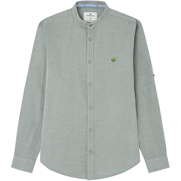 Springfield Camicia Uomo Daily Refresh, Maniche Lunghe, Collo Mao, Vestibilità Strutturata, Cotone Facile Da Curare, Colore Unito