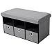 Produktbild WOLTU® Sitzhocker mit Stauraum Sitzbank faltbar Aufbewahrungsbox Schuhschrank, mit DREI Schubladen, Deckel abnehmbar, Gepolsterte Sitzfläche aus Leinen, 77x37,5x38CM(LxBxH), Hellgrau, SH09hgr-1