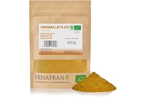 FRISAFRAN | Latte alla curcuma in polvere 200g Bio | latte in polvere alla curcuma | Miscela per Golden Milk | Latte dorato alla curcuma | Supercibo | tè alla curcuma | antiossidante | Spezie naturali