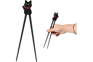 Volumoon Palillos de Gato de La Suerte para Principiantes - Reutilizables, de Entrenamiento para Niños, Lindos y Resistentes al Calor para Platos Asiáticos (Negro)