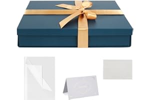 KISPATTI Set Scatole Regalo, Scatola Regalo Blu con Coperchi Grande Scatola Regalo con Nastro 31 x 22 x 6 cm Scatola Regalo Carta Velina Biglietti Auguri per Natale Compleanno Matrimonio