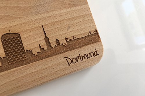 Brotzeitbrett Dortmund Skyline | Frühstücksbrettchen aus Buche | Holz Schneidbrett | Geschenk mit Gravur | Frühstücksbrett | Nordrhein-Westfalen (ohne persönlicher Gravur) - 2