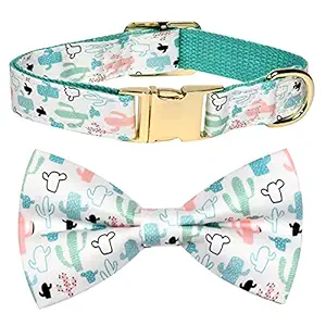 csspet Summer Cactus Cat and Dog Collar Bow Tie, Detachable Bowtie, Adjustable Collar for Small Medium Large Dogs