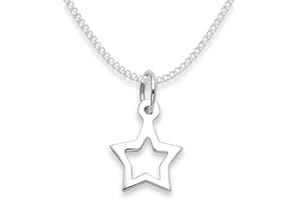 HEATHER NEEDHAM SILVER Sterling Silver Children's Star Necklace on 14'' (35cm) Silver Curb Chain - Size 10mm x 11mm Gift Boxed 8101/14