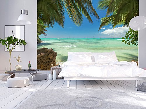 FOTOTAPETE 300×210 cm – VLIES TAPETE PREMIUM – PROFI QUALITÄT – Top moderne Wanddeko – Riesen Wandbild – Top Design Tapete – Neue exklusive Edition mit noch besser Druckauflösung – Deutsches Premium Vlies – Natur Meer Palmen c-A-0055-a-a - 2