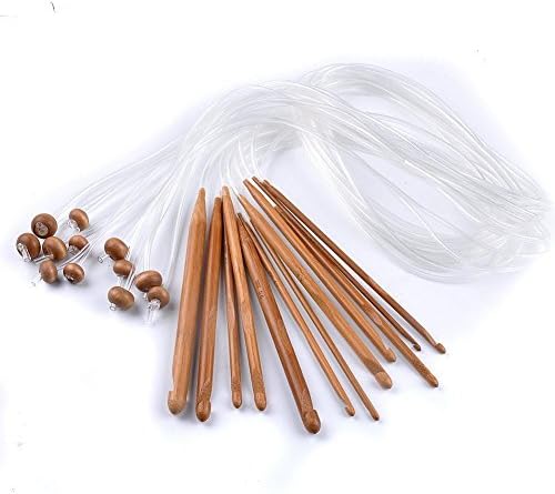 Raysen Professional 12pcs Different Size Afghan Tunisian Bleached Bamboo Carpet Crochet Hooks Needles (3.0 mm to 10.0 mm)