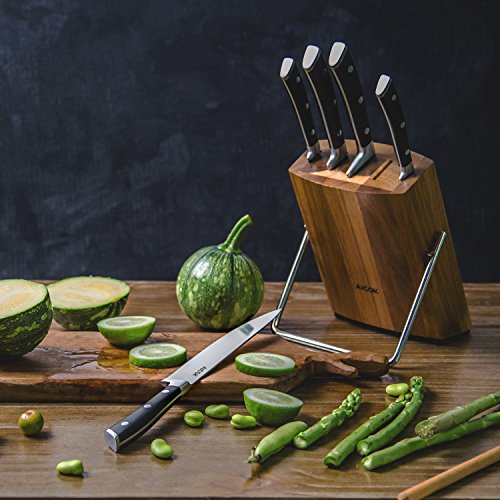 Aicok Professional Messerblock, Holz Block, 6-tlg, Rostfreier Spezialstahl Messerblock Set mit Holzblock, Schwarz - 8
