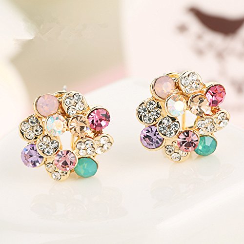 EQLEF® High-grade Multicolor Fashion Hypoallergenic Flower Shape Plated Diamonds Earrings for Women