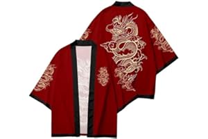 FZKun Cardigan kimono giapponese da uomo e donna, stile vintage con drago stampato in 3D, camicia kimono accappatoio cardigan yukata noragi Happi Coat