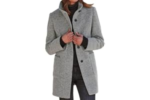 shownicer Femme Manteau Jacket Trench Coat Gilet Blazer Manteau Hiver Slim Chaud Revers Bouton Vintage Manches Longues en Laine Outwear