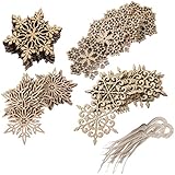 10pcs Copo De Nieve Hexagonal Redonda De Madera Navidad Adorno Decoracion Del arbol W. Cuerda