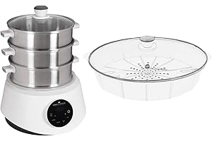 ‎KEMAR KITCHENWARE KFS-3000 Dampfgarer, Hot Pot, Fondue mit Touch Display, 3 Dampfkörbe aus Edelstahl, 4 Programme, Timer, Steamer (KFS-3000 + XXL Dämpfkorb)
