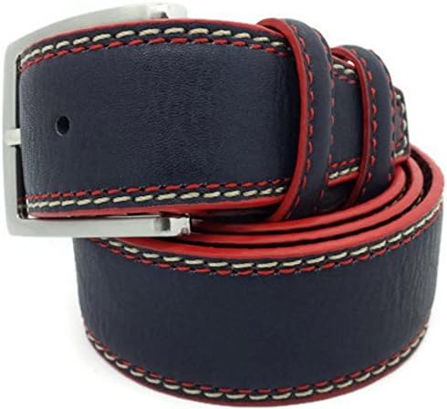 Two Tone Navy Italian Leather 1.25" Trouser/Jean Belt with Blue Edging