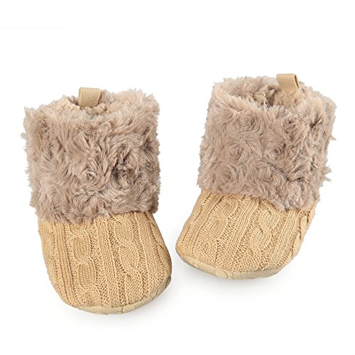 Arshiner Toddler Girls Fleece Woollen Fur Knitted Snow Boot (S(3-6mths), Light Coffee(FBA))